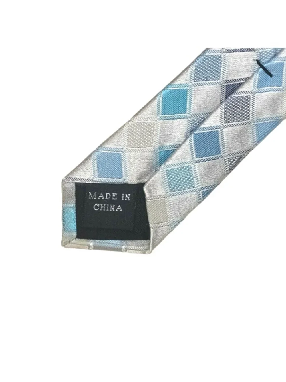 Van Heusen Silk Tie Necktie Mens Silver Blue Gray Diamond Geometric Print